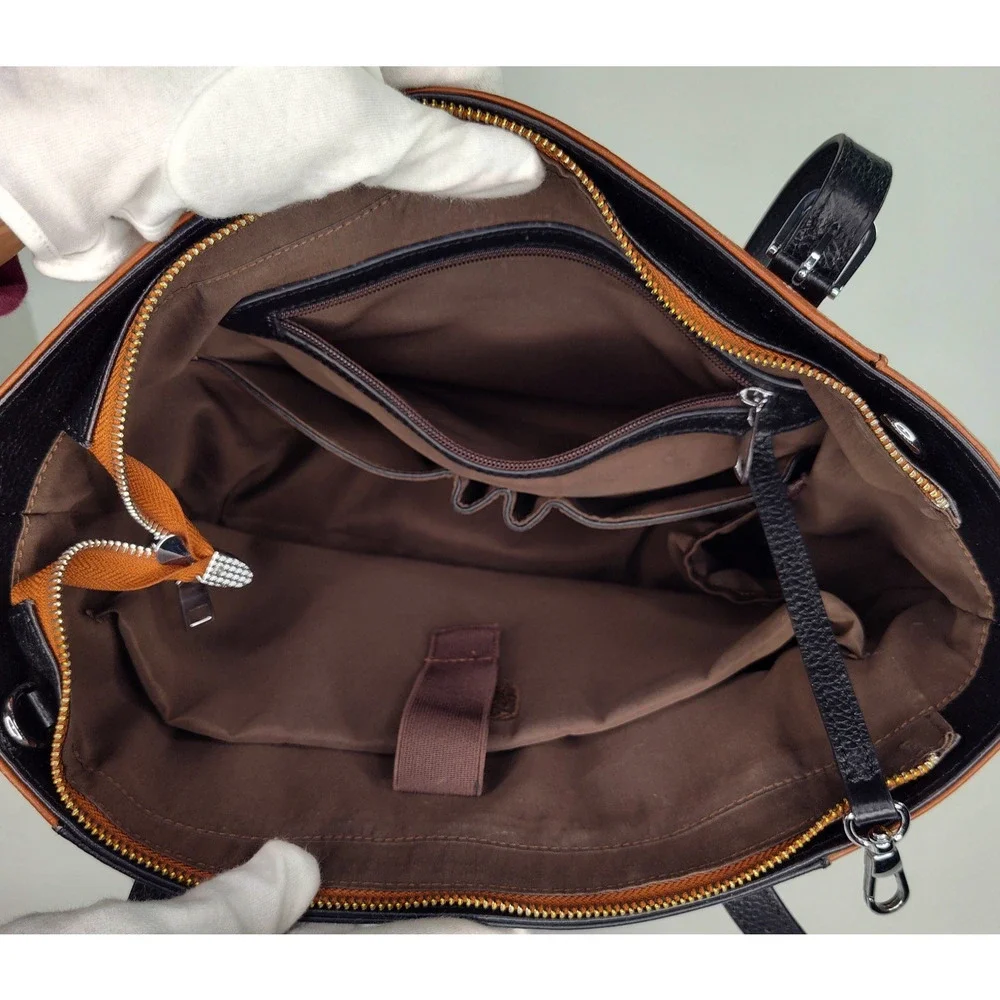 Over Earth Large Leather Tote/Shoulder Handbag/Crossbody-Black/Brown Gently Used